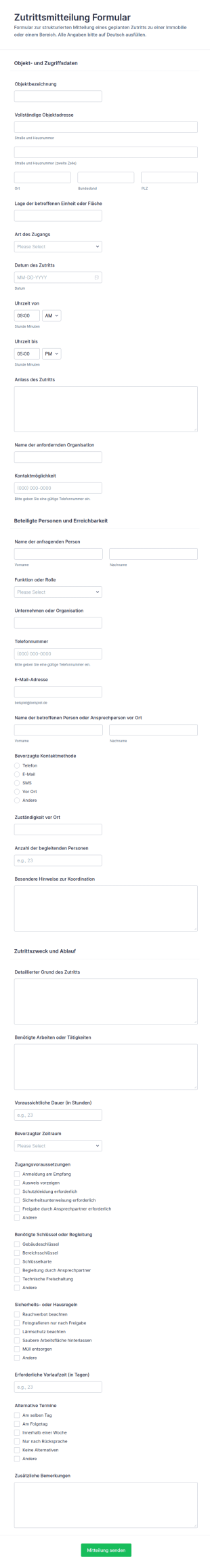 Hinweisaufnahme Formular
