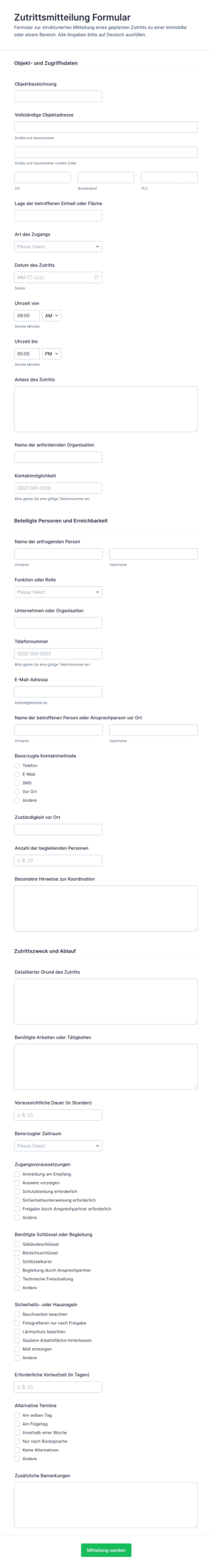 Hinweisaufnahme Formular