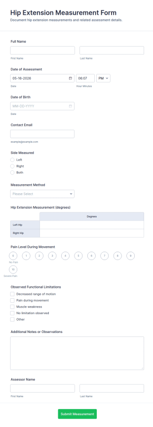 Hip Extension Measurement Form Template