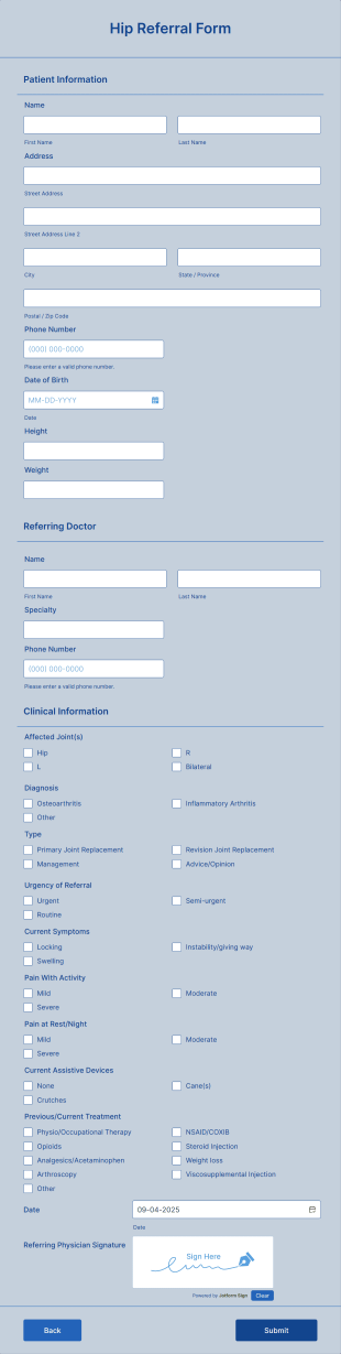 Hip Referral Form Template