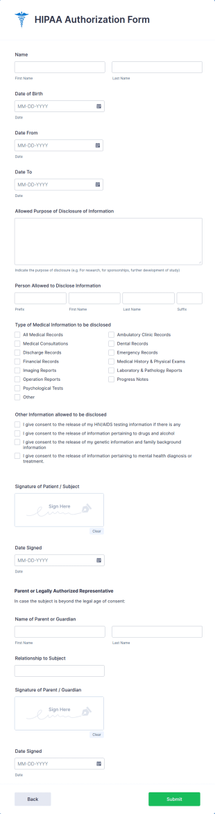 HIPAA Authorization Form Template