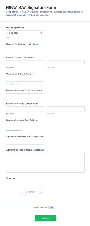 HIPAA BAA Signature Form Template