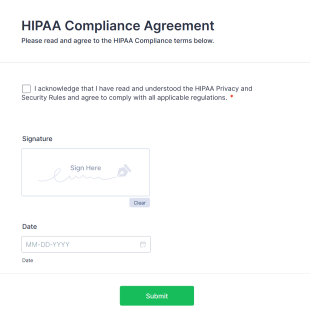 HIPAA Compliance Agreement Form Template