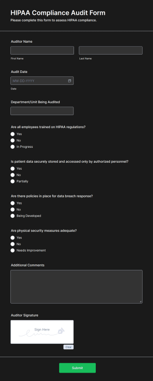 HIPAA Compliance Audit Form Template