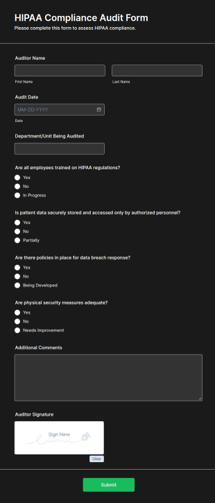 HIPAA Compliance Audit Form Template