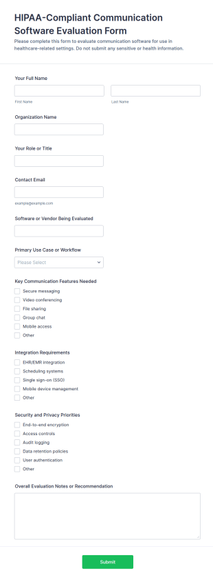 HIPAA Enabled Communication Software Evaluation Form Template