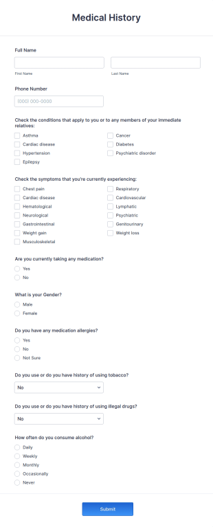 HIPAA Medical History Form Template