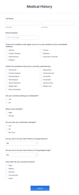 HIPAA Medical History Form Template