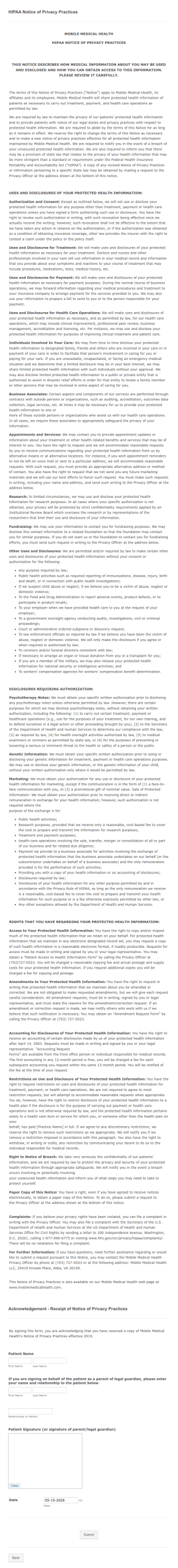 HIPAA Notice Of Privacy Practices & Acknowledgement Form Template