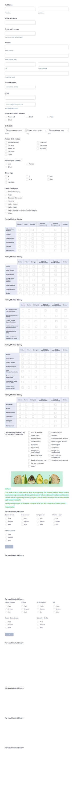 Nutrition And Wellness Intake Form Template