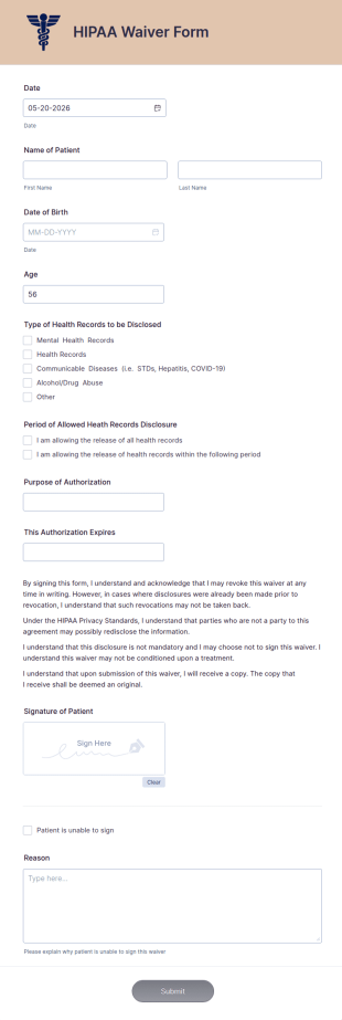 HIPAA Waiver Form Template