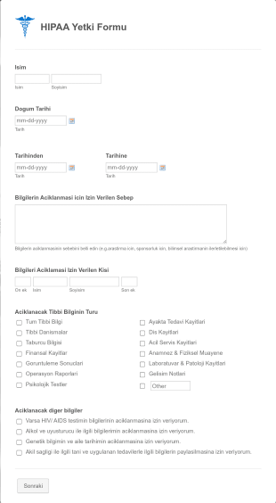 HIPAA Yetki Form Template