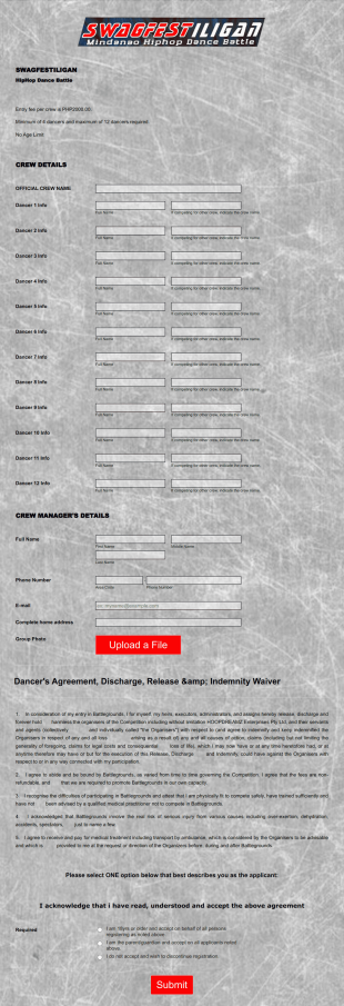 Hiphop Dance Registration Form Template