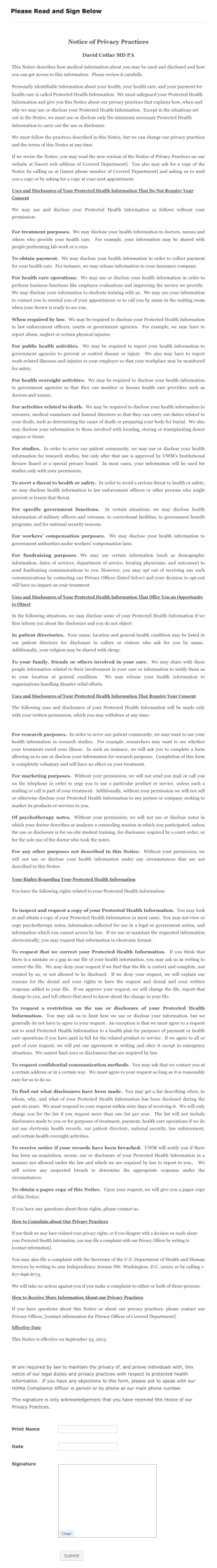HIPAA Agreement Form Health Care Operations.