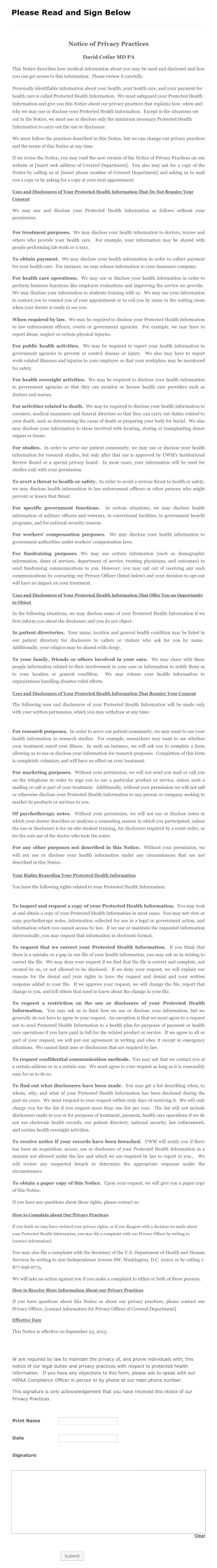 HIPAA Agreement Form Health Care Operations.