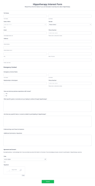 Hippotherapy Interest Form Template