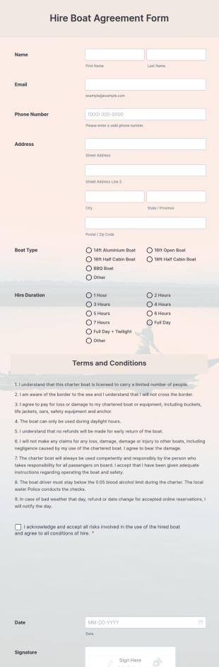 Hire Boat Agreement Form Template
