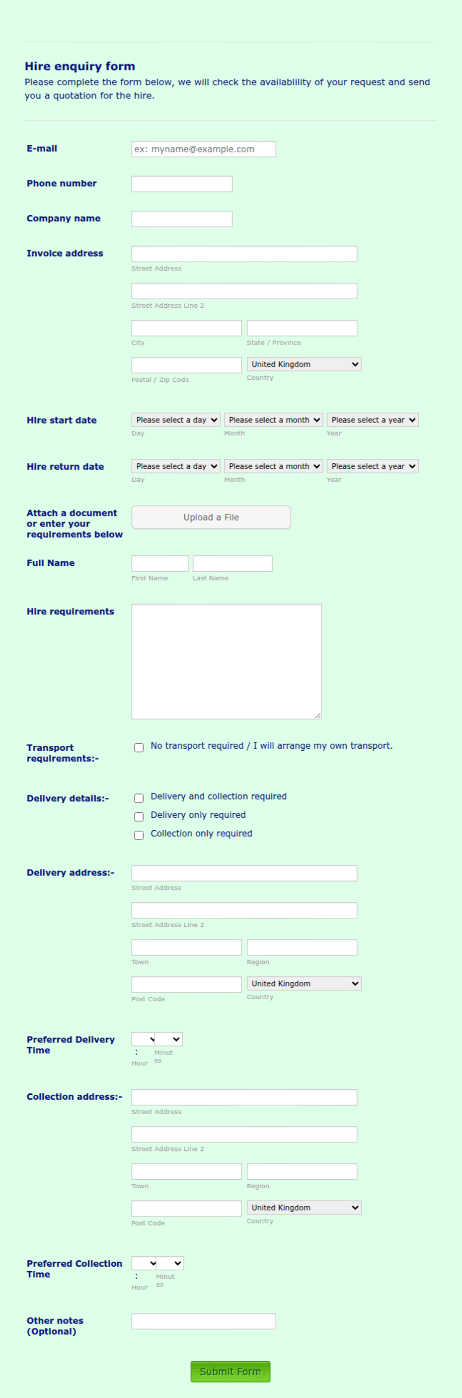 Hire Inquiry Form Template | Jotform