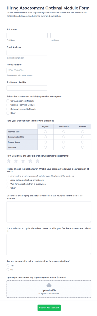 Hiring Assessment Optional Module Form Template