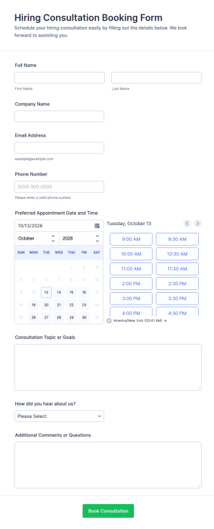 Hiring Consultation Booking Form Template