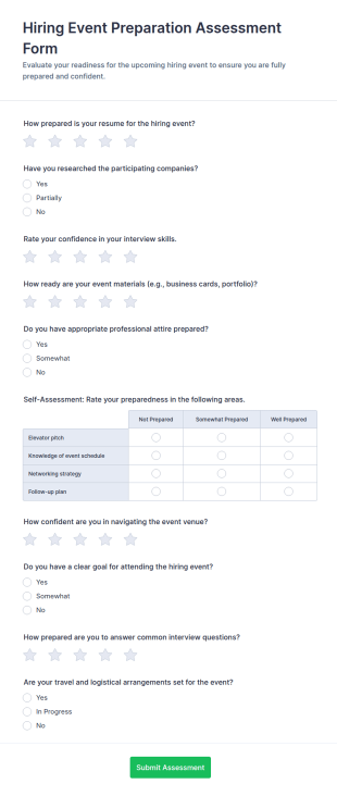 Hiring Event Preparation Assessment Form Template