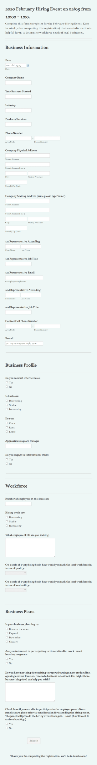 Hiring Event Registration Form Template