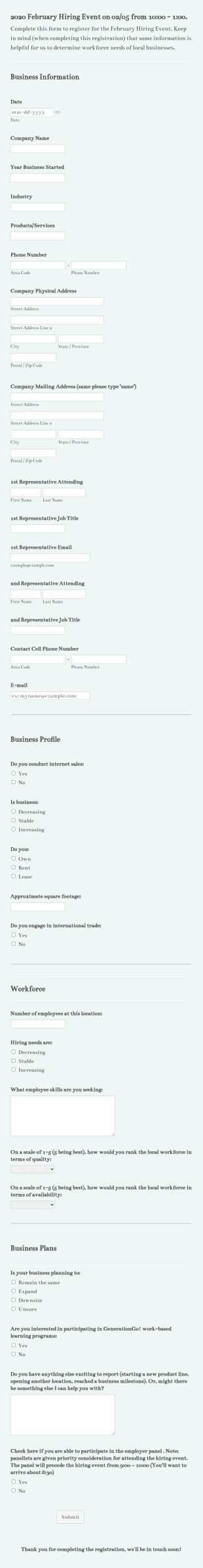 Hiring Event Registration Form Template