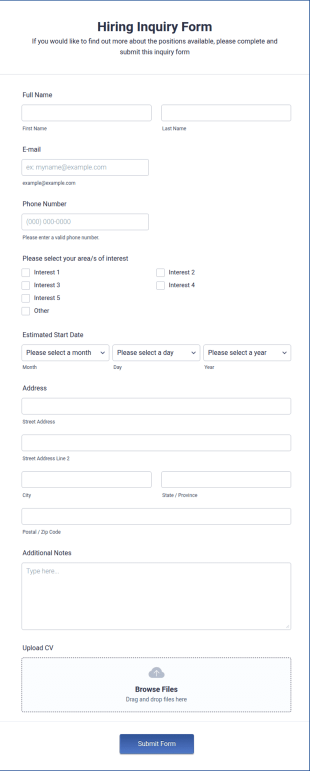 Hiring Inquiry Form Template