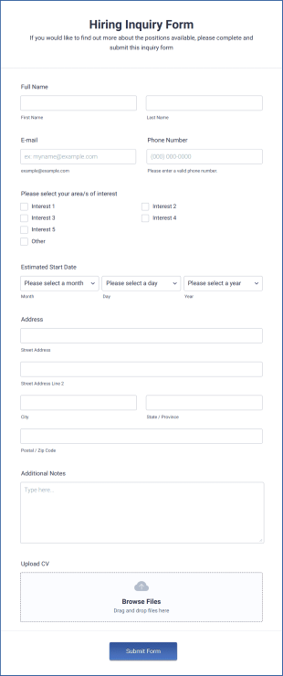 Hiring Inquiry Form Template