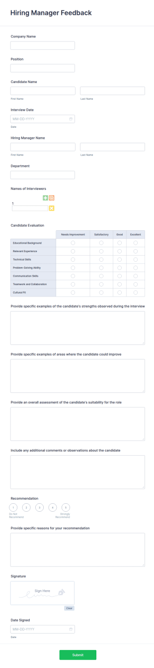 Hiring Manager Feedback Form Template