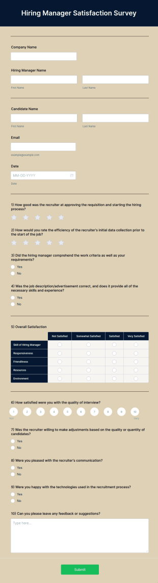Hiring Manager Satisfaction Survey Form Template