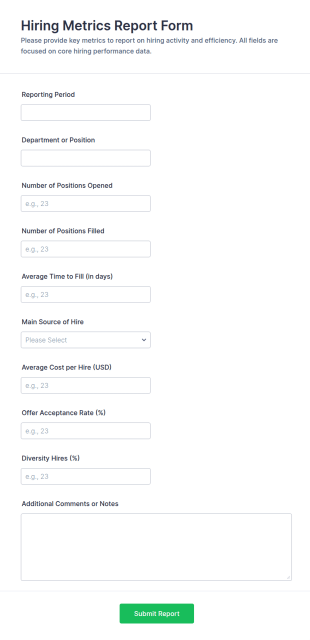 Hiring Metrics Report Form Template