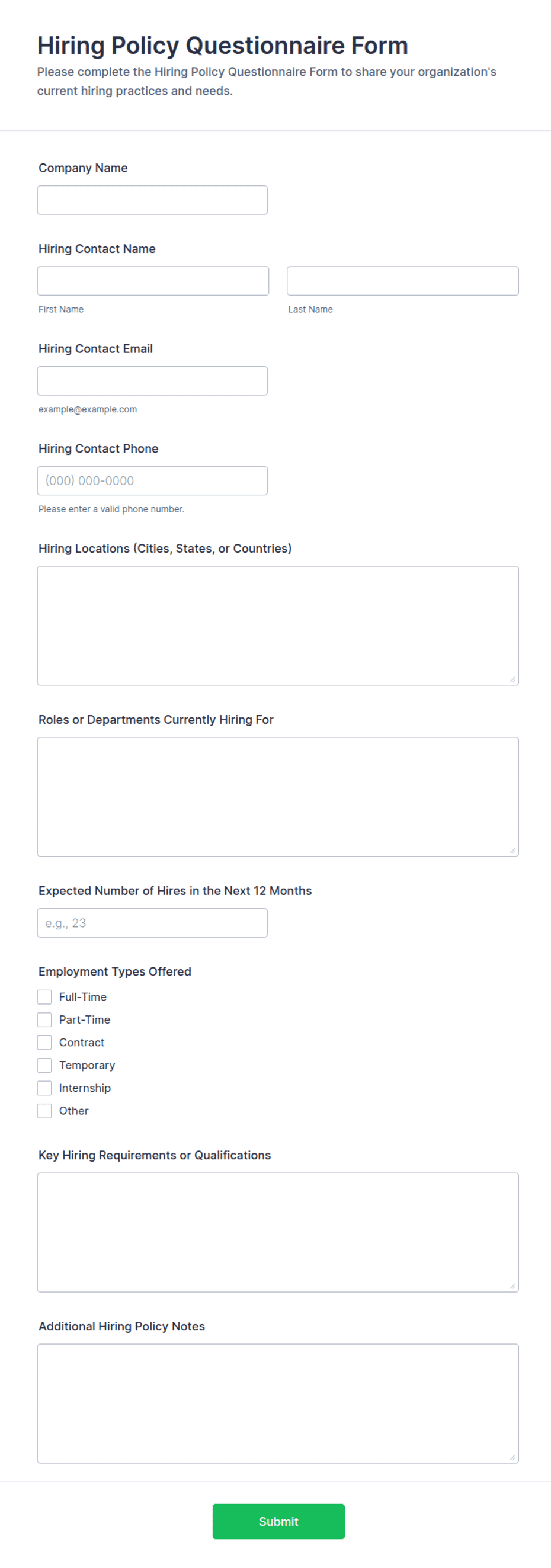 Hiring Policy Questionnaire Form Template | Jotform