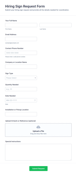 Hiring Sign Request Form Template