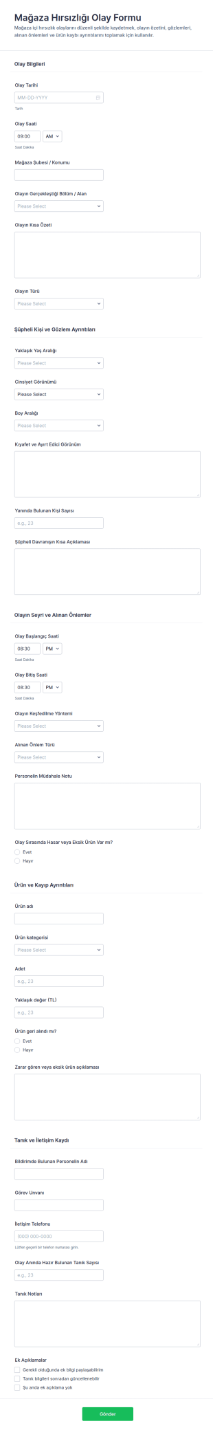 Hırsızlık Olayı Bildirim Form Şablonu