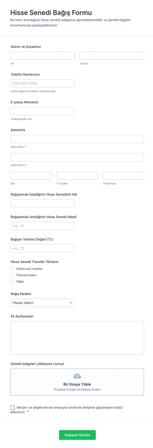 Hisse Senedi Bağış Form Şablonu