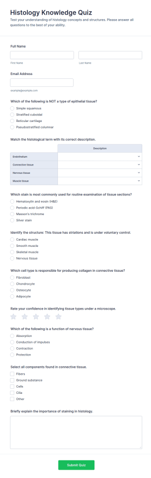 Histology Knowledge Quiz Form Template
