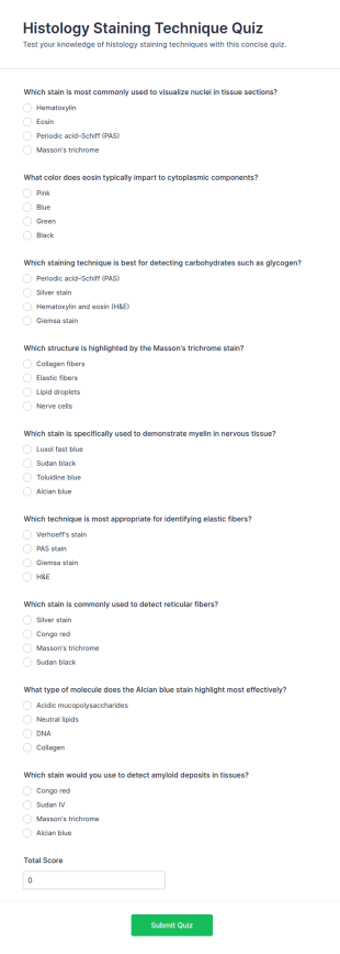 Histology Staining Technique Quiz Form Template