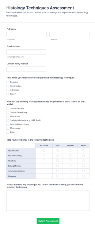 Histology Techniques Assessment Form Template