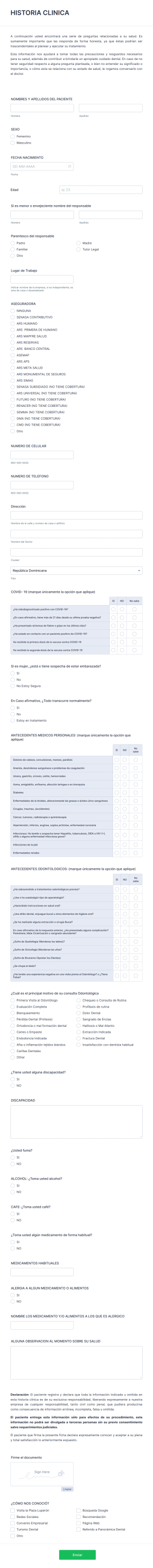 Historia Clínica Paciente Form Template