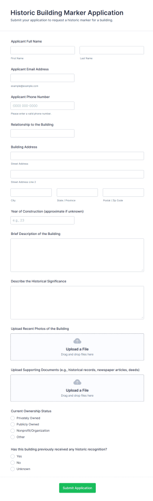 Historic Building Marker Application Form Template