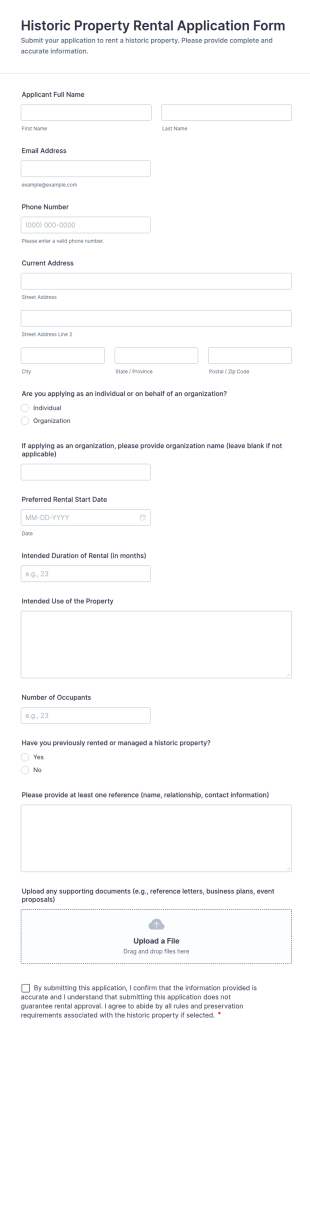 Historic Property Rental Application Form Template