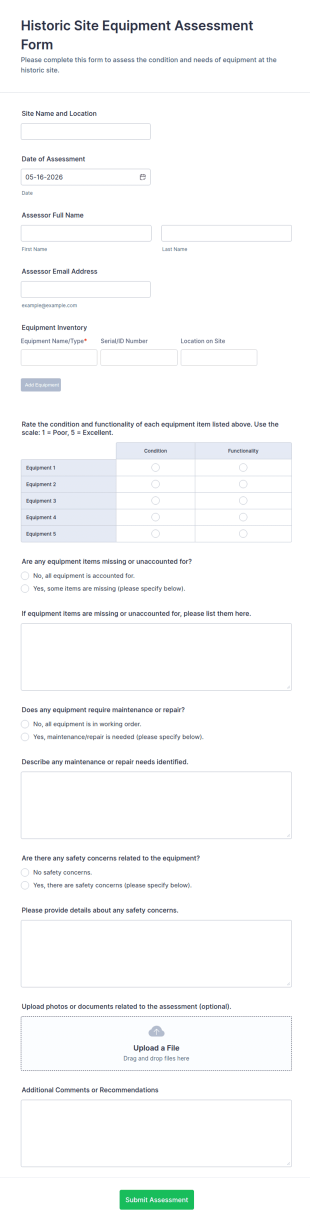 Historic Site Equipment Assessment Form Template