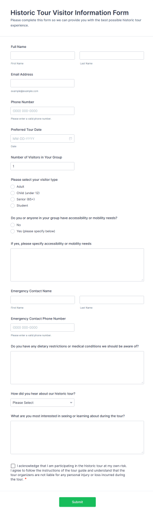 Historic Tour Visitor Information Form Template