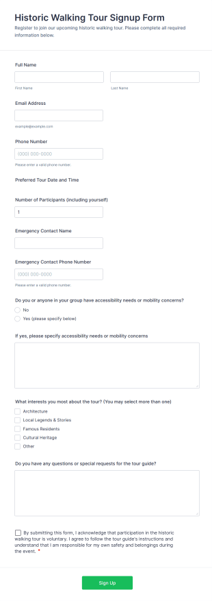 Historic Walking Tour Signup Form Template