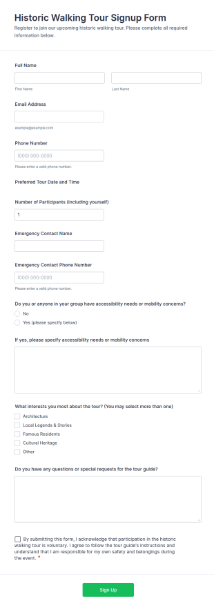 Historic Walking Tour Signup Form Template