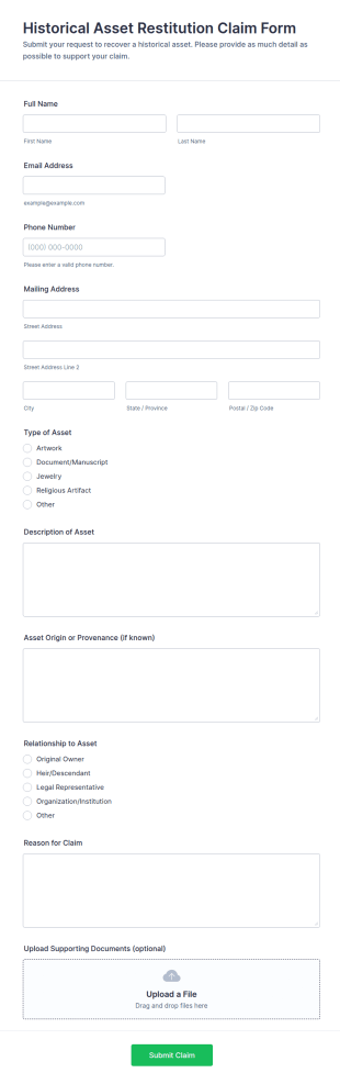 Historical Asset Restitution Claim Form Template