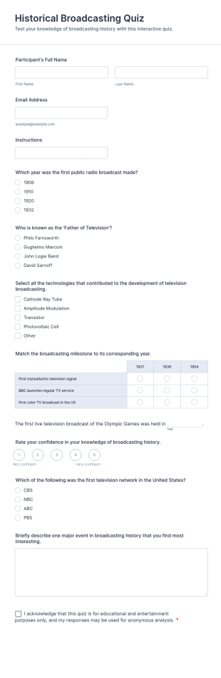 Historical Broadcasting Quiz Form Template