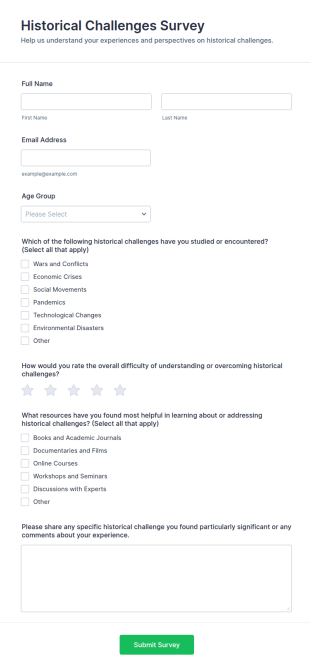 Historical Challenges Survey Form Template
