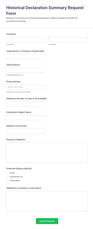 Historical Declaration Summary Request Form Template
